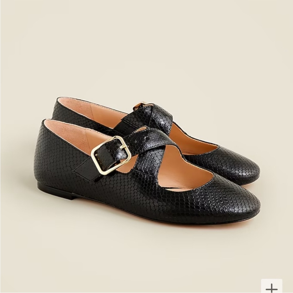Jcrew Logan crisscross Mary Jane ballet flats in snake-embossed Italian leather